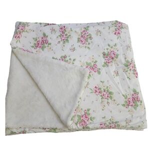 Pottery Barn Kids Floral Rose and Fleece Reversible Blanket Plush Cozy 58x48 in‎